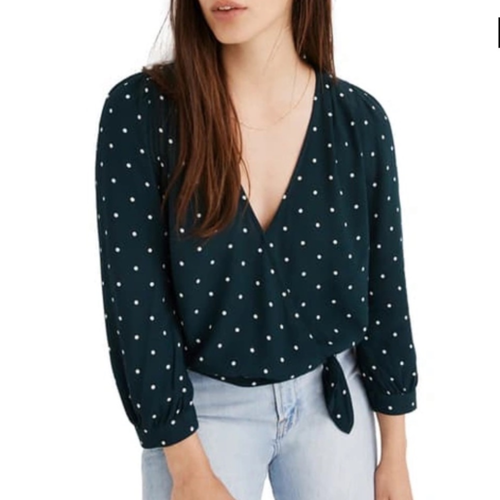 Madewell Dot Wrap Top in Smokey Spruce Size XS